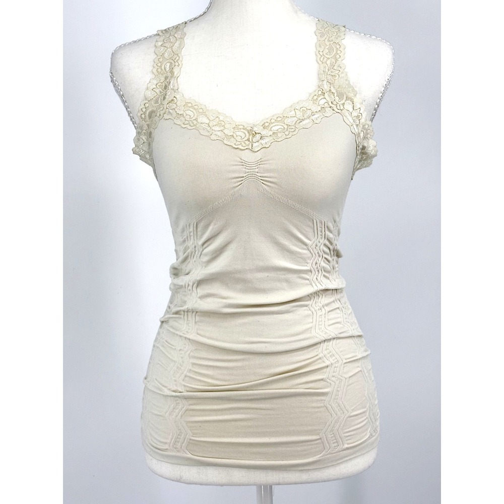 Y2K M Rena Boutique Seamless Lace Cami Ivory Stretch Tank One Size Made USA